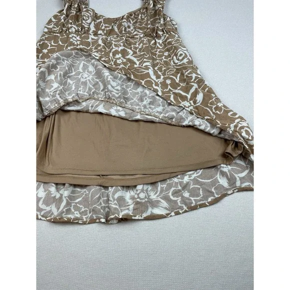 Blu Pepper Babydoll Dress Womens Size L Mini Brown Cream Floral Lined - Picture 7 of 12